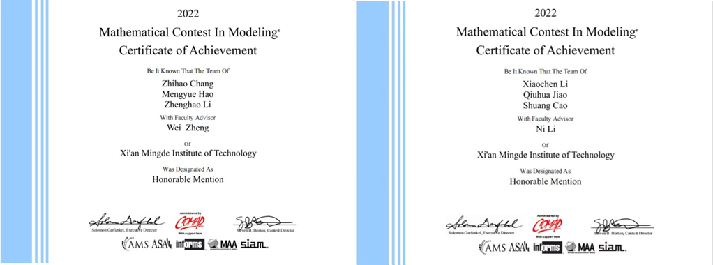 育人初心如磐，时代答卷常新——西安明德理工学院斩获2022年国际大学生数学建模竞赛多项大奖